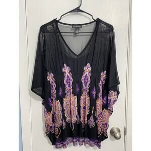 Y2K INC Concepts Blouse Small Sheep Black Purple Paisley Whimsigoth Fairycore